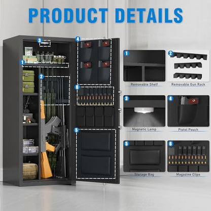 15-20 Gun Safe, Large Fingerprint Gun Safe for Rifles and Pistols, Unassembled Gun Cabinet with Adjustable Shelf & Gun Rack, Gun Safe for Home and Shotgun, Gun Cabinet with Mute Function & Dual Alarm