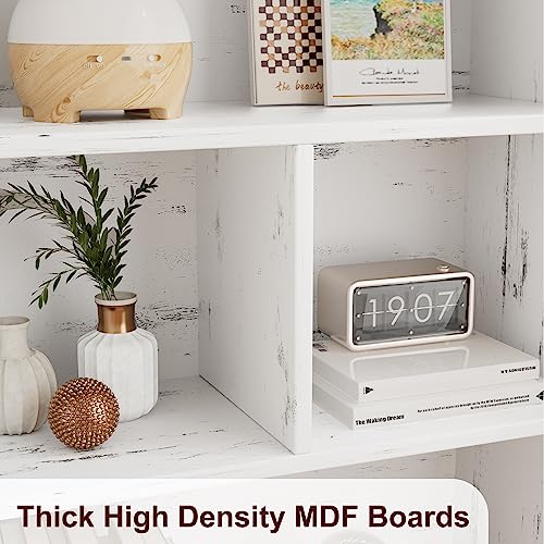 IDEALHOUSE Wood Bookcase with Doors White Bookshelf with LED Lights Modern Storage Rack 3 Shelf Standing Bookshelves Large Display Shelf Unique Book IDEALHOUSE