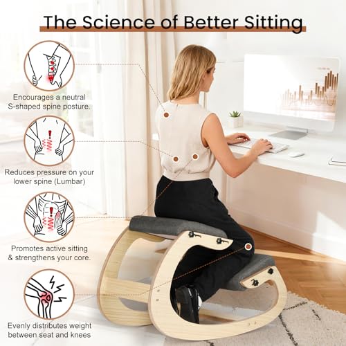 Ultimate Ergonomic Kneeling Chair - Adjustable Seat & Smooth Rocking Base for Active Posture Support, Effectively Relieves Back & Spine Pressure at Home/Office, Sturdy Kneeling Chair Holds 300lbs Drizzlen