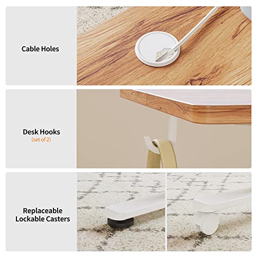 Cubiker 55 x 24 Inch Standing Desk, Stand up Height Adjustable Home Office Electric Table, Sit Stand Desk with Splice Board, White Frame & Light Rustic Brown Desktop Cubiker