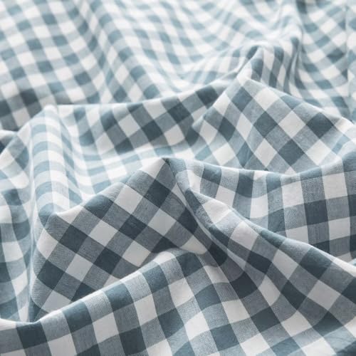 mixinni Blue Gingham Comforter Set King, Plaid Comforter Set 3 Pieces 1 Blue Grid Comfoter with 2 Pillow Cases for All Seasons, Soft Fluffy Modern Grid Pattern Printed Bedding-King Size mixinni