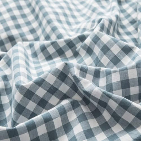 mixinni Blue Gingham Comforter Set King, Plaid Comforter Set 3 Pieces 1 Blue Grid Comfoter with 2 Pillow Cases for All Seasons, Soft Fluffy Modern Grid Pattern Printed Bedding-King Size mixinni
