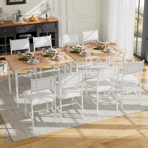 VECELO Dining Table Set for 4 with Chairs, 5-Piece Kitchen Table and Upholstered Padded Chairs Set for Small Space, Dining Room, Apartment, Natural Oak VECELO