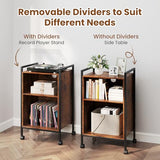 Giantex Record Player Stand with Charging Station, Mobile Turntable Stand with Record Storage & 4 Rolling Wheels, 3-Tier Vinyl Record Storage w/ Open Shelves & Dividers for Living Room, Rustic Brown Giantex