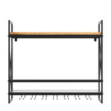 MBQQ Rustic Wall Mounted Wine Racks with 6 Stem Glass Holder,23.6in Industrial Metal Hanging Wine Rack,2-Tiers Wood Shelf Floating Shelves,Home Room Living Room Kitchen Decor Display Rack MBQQ