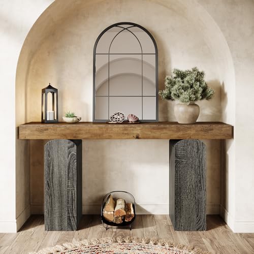 Tribesigns 63" Long Entryway Table, Farmhouse Console Table with 2 Arched Pedestal Legs, Wooden Sofa Console Behind The Couch for Entrance, Hallway, Living Room (Vintage Brown & Grey) Tribesigns