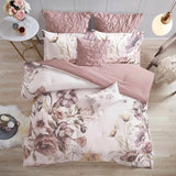 Madison Park Floral King Comforter Set, Cotton Rich Bedding Set Feminine Design Shabby Chic King Size Comforter Sets, All Season Bed Cover with Shams, Bed Skirt, Décor Pillow, Blush 8 Piece Madison Park