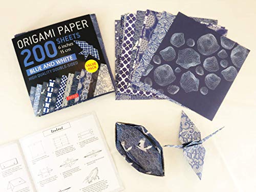 Origami Paper 200 sheets Blue and White Patterns 6" (15 cm): Double Sided Origami Sheets Printed with 12 Different Designs (Instructions for 6 Projects Included) - WoodArtSupply