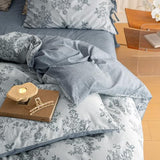 VM VOUGEMARKET Duvet Cover Set King Size Linen Cotton Yarn-Dyed Duvet Cover,Jacquard Garden Floral Pattern Monet Style 3Pieces Bedding Set,Navy Blue VM VOUGEMARKET