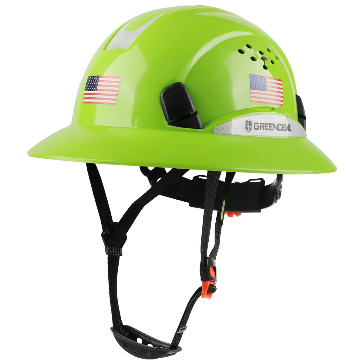 Full Brim Hard Hat Vented Construction Safety Helmet OSHA Approved Cascos De Construccion Work Hardhats with Cooling Towel for Men&Women 6 Point Adjustable Ratchet Suspension GREEN DEVIL