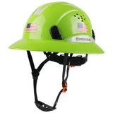 Full Brim Hard Hat Vented Construction Safety Helmet OSHA Approved Cascos De Construccion Work Hardhats with Cooling Towel for Men&Women 6 Point Adjustable Ratchet Suspension GREEN DEVIL
