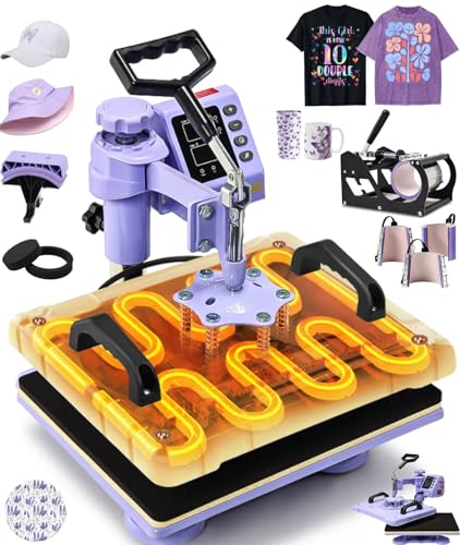 AKEYDIY Heat Press 8 in 1 Heat Press Machine 12x15 inch Swing Away T Shirt Pressing Machine with Digital Control, Multifunction Heat Press Transfer Sublimation Combo for T Shirts Mugs Hat Plate Cap AKEYDIY