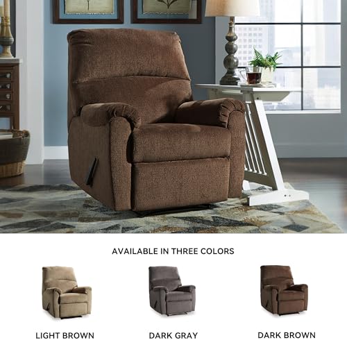 Signature Design by Ashley Nerviano Contemporary Wall Hugger Recliner with Pillow-Top Armrest, Dark Brown