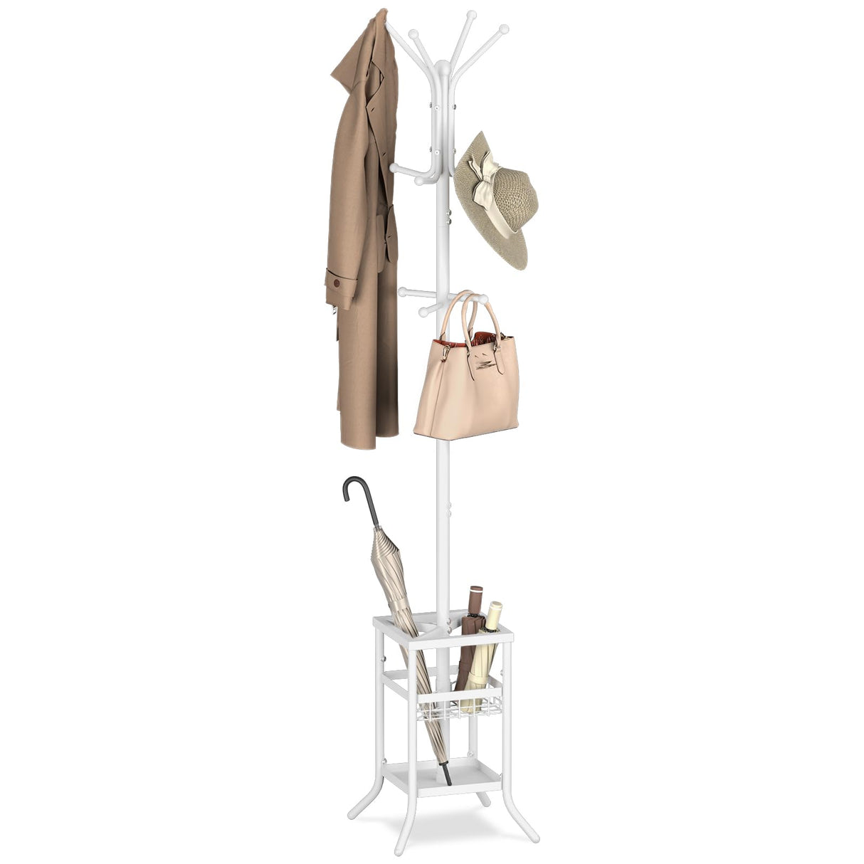 Yoobure Coat Rack Freestanding, Coat Tree with Umbrella Holder, Metal Coat Rack Stand with 12 Hooks, Modern Coat Hanger Stand for Entryway, Purse Rack Hat Rack Stand for Living Room Bedroom Office Yoobure