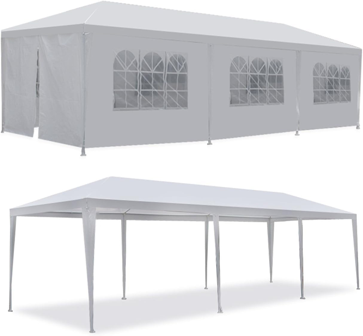 Generic Party Tent 10'x30' Patio Tent Outdoor Canopy Shelter with 8 Removable Side Walls (10' x 30' with 8 Side Walls) White Ge-726 WoodArtSupply