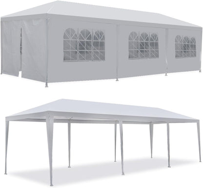 Generic Party Tent 10'x30' Patio Tent Outdoor Canopy Shelter with 8 Removable Side Walls (10' x 30' with 8 Side Walls) White Ge-726 - WoodArtSupply