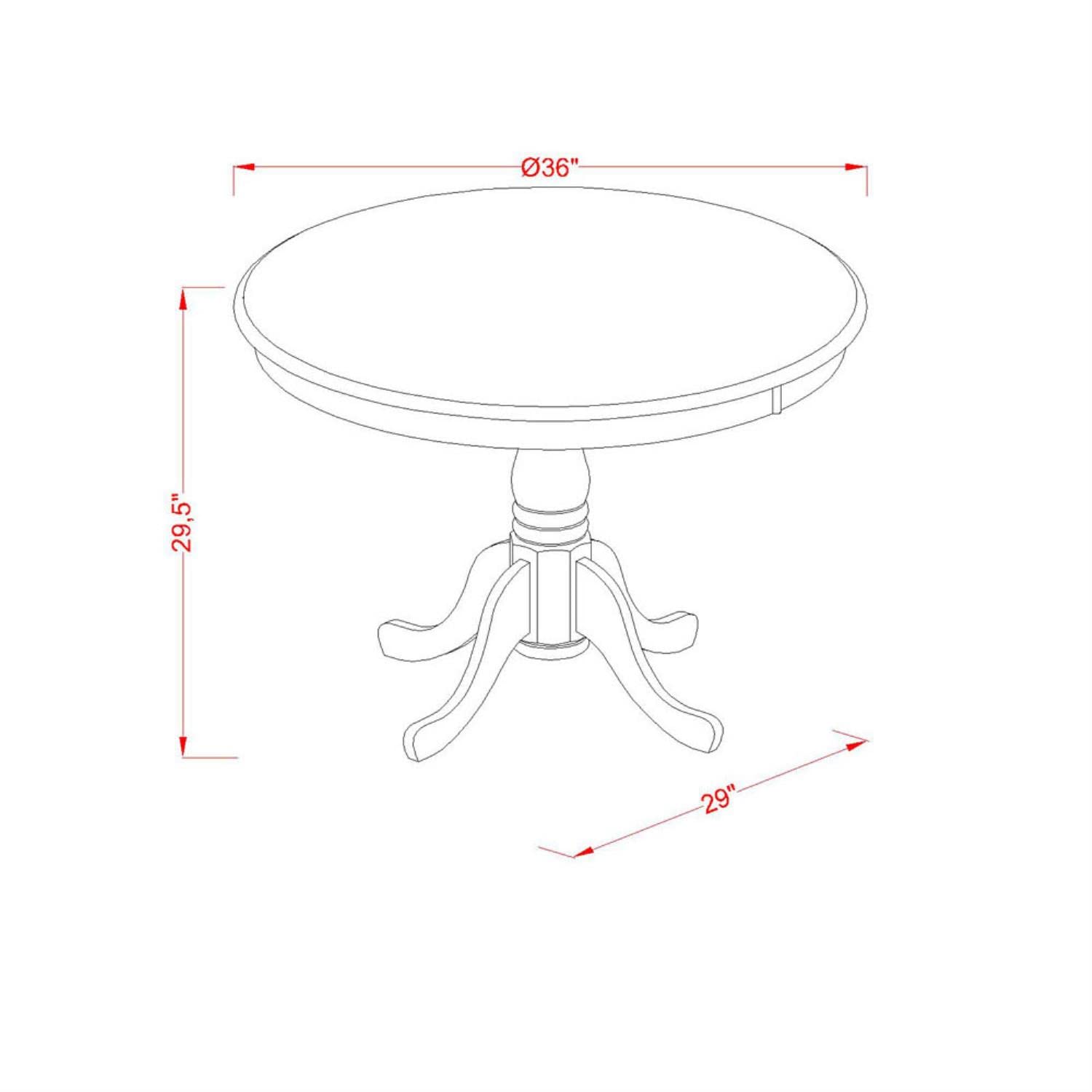 East West Furniture ANNO5-BCH-W 5 Piece Set Includes a Round Dining Room Table with Pedestal and 4 Wood Seat Chairs, 36x36 Inch - WoodArtSupply