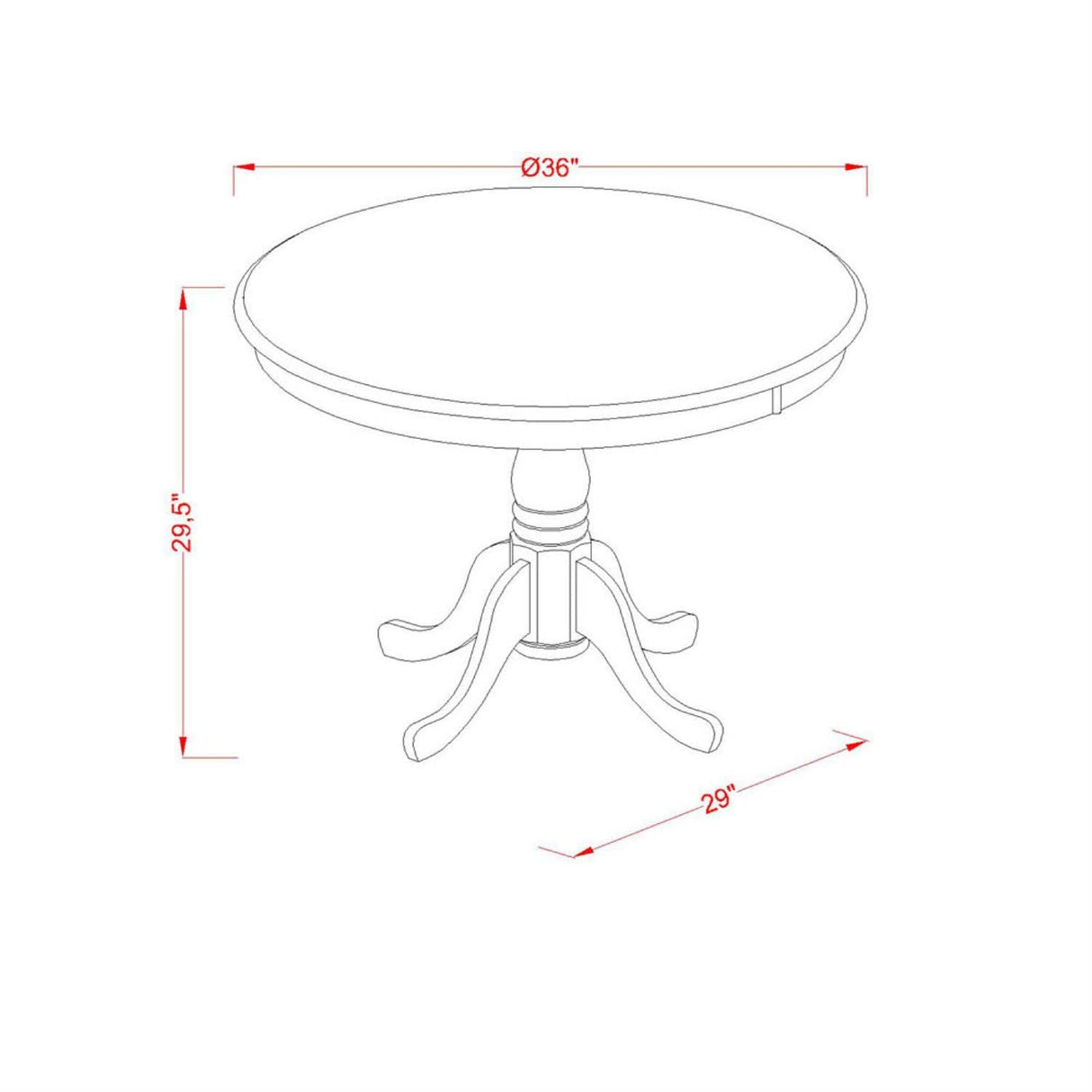 East West Furniture ANAV3-OAK-W 3 Piece Modern Dining Table Set Contains a Round Kitchen Table with Pedestal and 2 Dining Chairs, 36x36 Inch, Oak East West Furniture