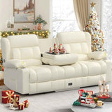 Dresegmt Loveseat Recliner Sofa, Flip Middle Backrest Design PU Leather 3 Seat Reclining Sofa with Storage Drawer, Manual Couch for Living Room (Ivory White, PU)