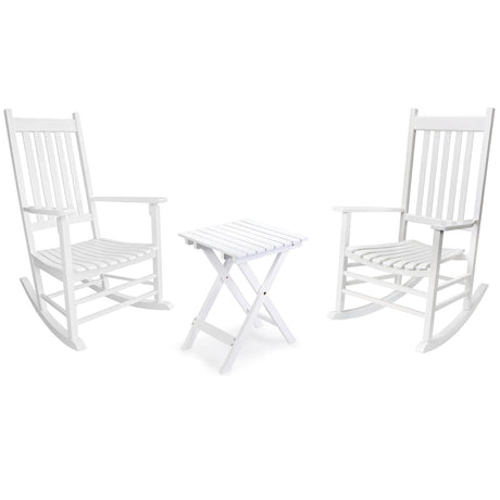 Rocking Chairs Outdoor Set, porch rocking chairs set of 2, Wooden Rocking Chair With Outdoor Side Table, Perfect for Indoor or Outdoor, for Garden, Lawn, Balcony, Backyard, Patio (White) GnL Recsports