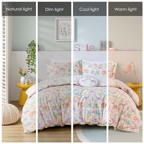 Intelligent Design Kids Cotton Queen Duvet Cover Set, Jungle Animals Fun Safari Adventures, Cotton Comforter Cover, All Sasons Bedding Reversible Duvet, Sham & Pillow, Lulu, Full/Queen Purple 4 Piece Intelligent Design