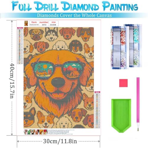 XKOIYOU Cool Dog with Sunglasses Diamond Painting Kits,5D Diamond Painting Diamond Art,Round Full Drill Diamond Art Kits Diamond Dots Crafts for Home Decor Gift 12x16inch XKOIYOU