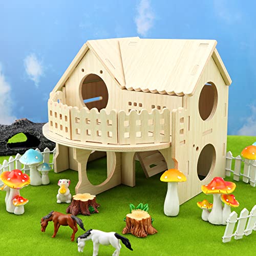 Hamster Forest Lookout Wood House Fun House Double-Decker Hut for Young Dwarf Gerbil Mouse Mice Rat Small Animals(Small Size Only for Small Hamster) kcrygogo