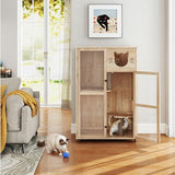 COZIWOW Large Wooden Cat House with Scratching Posts, Multi-Level Indoor Cat Enclosure with Acrylic Doors, Ventilation Holes, and Wheels (Natrual Wood) COZIWOW