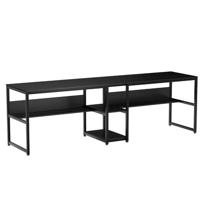 Tribesigns Rustic Double Desk with Bookshelf - 78.7 Inch Two-Person Computer Workstation in Black - WoodArtSupply