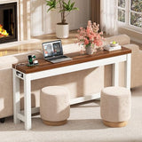 Cyclysio 63" Console Tables for Entryway, Long Console Tables for Living Room, Behind Couch Table, Sturdy Wood Support Farmhouse Entryway Table with 3AC+2USB Charging‌ Station, Rustic Oak Cyclysio
