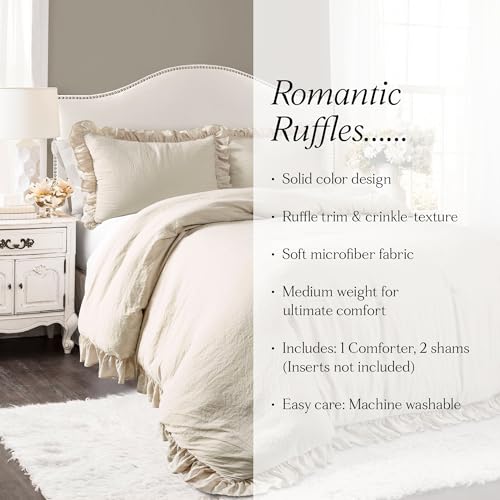 Lush Decor Reyna Ruffle Comforter Set, Full/Queen, Wheat, 3 Piece Cozy Bedding Set Lush Decor