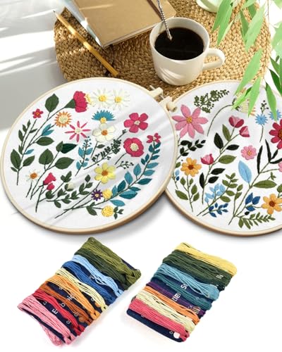 TINDTOP Embroidery Kit for Adult, Owl Embroidery Kit for Beginners Include Embroidery Cloth Hoops Threads for Craft Lover Hand Stitch with Embroidery Skill Techniques (Florals) TINDTOP