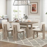Merax Wood Dining Table Set for 6, Rectangular Tabletop/Upholstered Chairs/Retro Geometric Design, Ideal for Dining-Room and Kitchen, Natural Merax