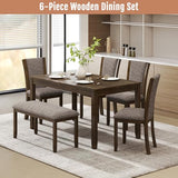 Zevemomo 6-Piece Solid Wood Dining Table Set, Including 1 Dining Table, 4 Upholstered Chairs and 1 Bench, Farmhouse Wooden Legs Dining Table Set for Living Room, Kitchen, Dark Walnut Zevemomo