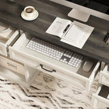 CARPETNAL 58'' Farmhouse Executive Desk with Drawers, Home Office Desk with File Drawer and Storage Cabinet, Rustic Computer Desk for Working, Studying, Writing, White CARPETNAL