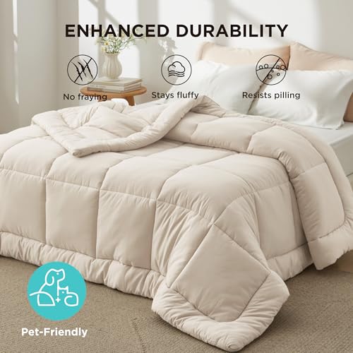 Bedsure Comforter Duvet Insert - Quilted Comforters Full Size, All Season Duvet, GentleSoft Down Alternative Bedding Blanket, with 8 Tabs, Gifts for Women/Men, Linen, Full 86 x 82 Inches Bedsure