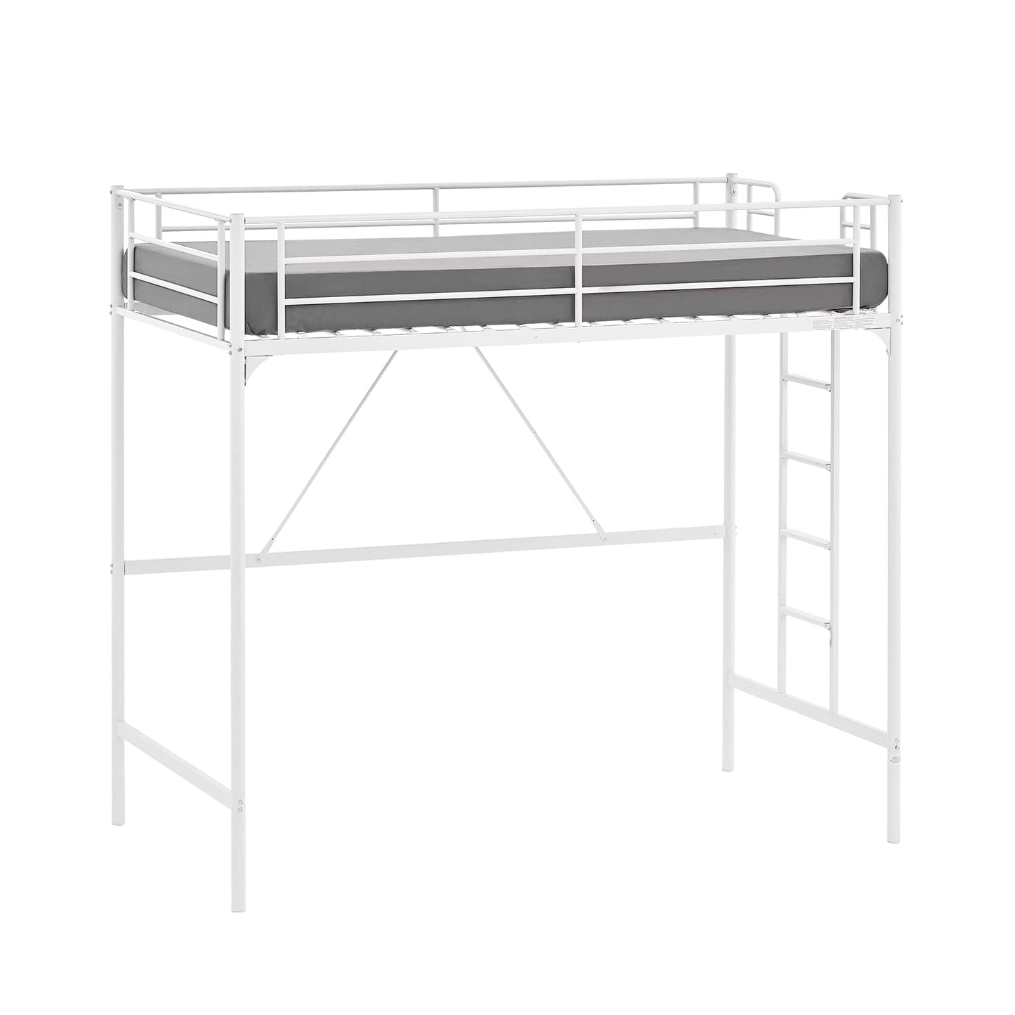 VINGLI Loft Bed Twin for Kids Loft Bunk Bed Frame with Stairs/Flat Ladder Rung,Metal Single Loft for Adults, No Box Spring Required, White