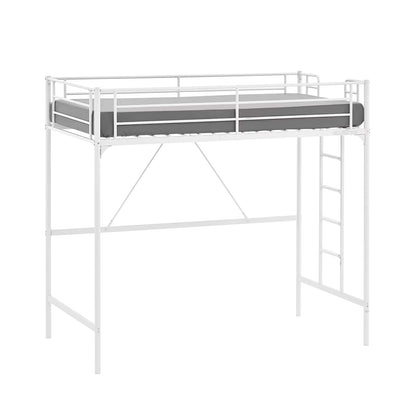 VINGLI Loft Bed Twin for Kids Loft Bunk Bed Frame with Stairs/Flat Ladder Rung,Metal Single Loft for Adults, No Box Spring Required, White