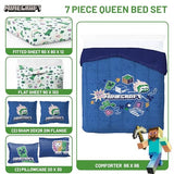 Jay Franco Kids Comforter Set Includes Sheets and Pillow Covers - Soft and Cozy Bed Set for Stylish Room Decor, Blue - Minecraft 02, 7 Piece Queen Bedding Jay Franco