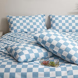 KAREVER Blue White Grid Comforter Set Full Blue Plaid Bedding Set Girls Blue White Checkered Bed Blanket Set Kids Durable Breathable Bedding Comforter Set KAREVER