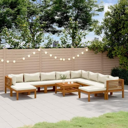 ANYCHOLE 11 Piece Patio Lounge Set with Cream Cushion Solid Acacia Wood,Acacia Wood Outdoor Patio Lounge Set with Coffee Table and Cushions Patio Furniture Sets, Outdoor Furniture Sets - WoodArtSupply