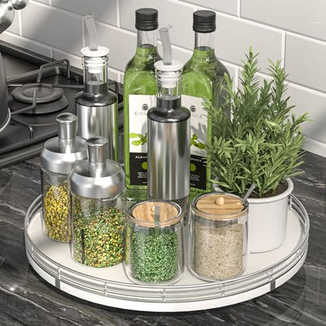 12" Oak Wood Lazy Susan Organizer, Lazy Susan for Cabinet Dining Table Pantry Wood Turntable Organizer Tray for Coffee Table Kitchen Countertop Salt Oroyutor