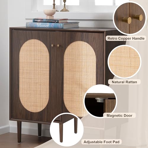 HoeuThien Rattan Sideboard with Storage Modern Kitchen Buffet Accent Cabinet with 2 Doors Wooden Cabinet for Dining Room Entryway Living Room Dark Brown HoeuThien