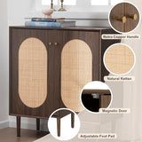 HoeuThien Rattan Sideboard with Storage Modern Kitchen Buffet Accent Cabinet with 2 Doors Wooden Cabinet for Dining Room Entryway Living Room Dark Brown HoeuThien