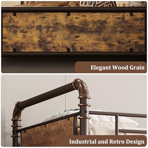 Garvee Industrial Twin Over Twin Bunk Bed, Convertible to 2 Separate Single Beds, Sturdy Metal Bunk Bed, Detachable Ladder & High Safety Guardrails for Safety, Space-Saving Design