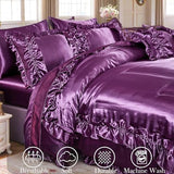 MOVE OVER Purple Satin Comforter Set King Size Purple Ruffle Bedding Set 8 Pieces Satin Bed in a Bag Farmhouse Shabby Chic Ruffle Design Silk Like Satin Comforter Sets MOVE OVER