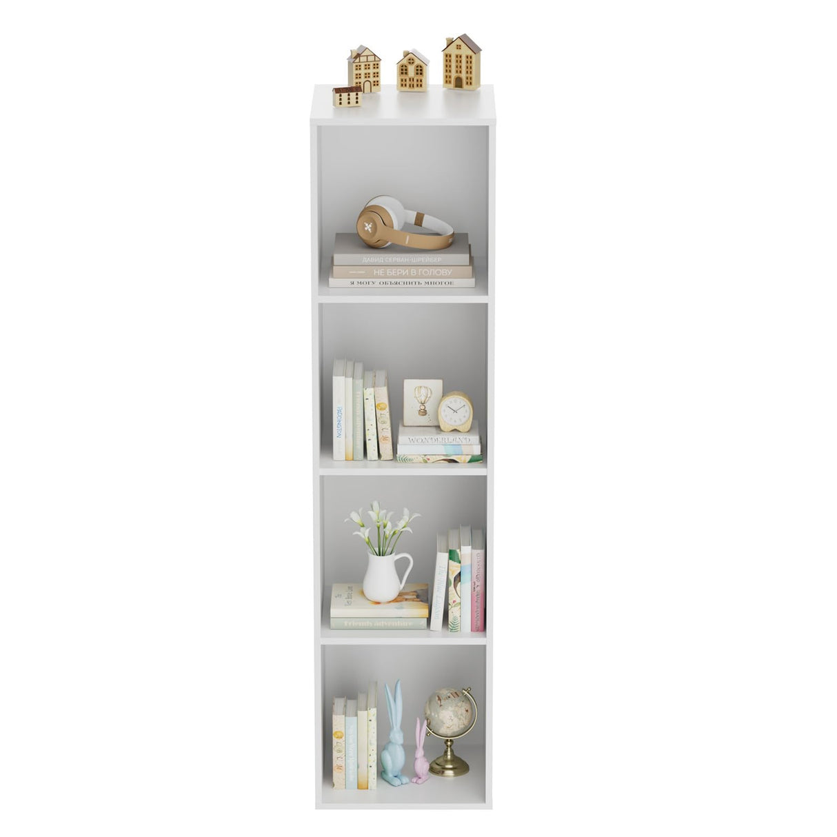Nestwise 4 Tier Bookshelf, Freestanding Corner Storage Shelve Book Case for Narrow Space, 4 Cube Storage Organizer Small Bookcase for Home Office Living Room (White, 4 Cube) Nestwise