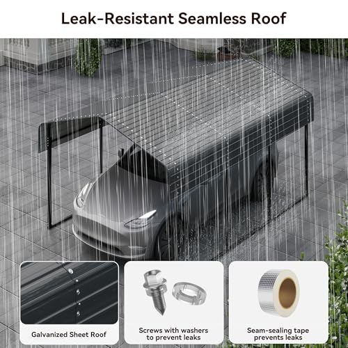 10x15FT Heavy Duty Metal Carport Canopy with Galvanized Steel Roof, Multi-Use Shelter Outdoor Garage for Car, Boat, Party,Gray PURARELAX