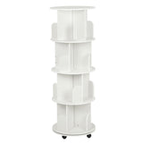 ybaymy 4-Tier 360° Revolving Bookshelf with Wheels - Modern White Floor Display Bookcase ybaymy