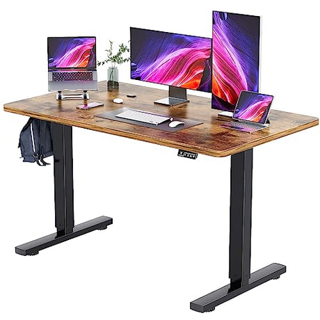 YESHOMY Height Adjustable Electric Standing Desk, 55 inch Computer Table, Home Office Workstation, Black Leg/Rustic Brown Top YESHOMY